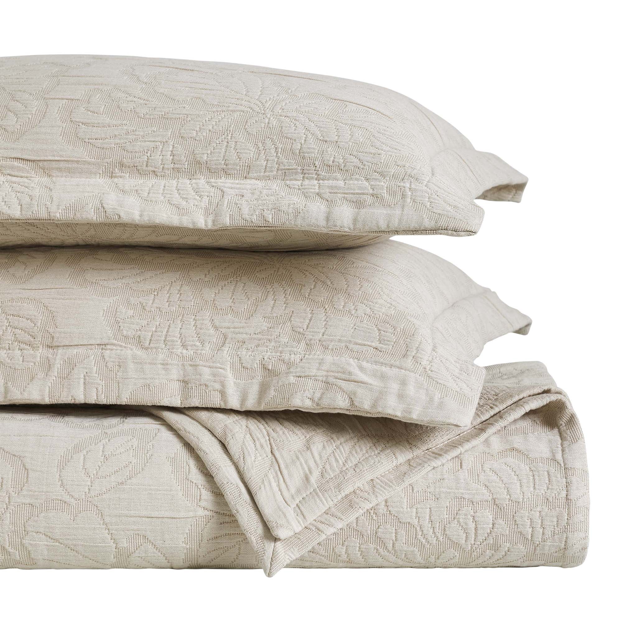 Superior Hibiscus Cotton Matelasse Bedspread and Sham Set, 3-Piece Dual Tone Modern Bedspreads, Full, Beige