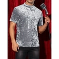thumbnail image 5 of INSPIRE CHIC Velvet T-Shirts for Men's Short Sleeves Mock Neck Pullover Velour Tee Tops, 5 of 6
