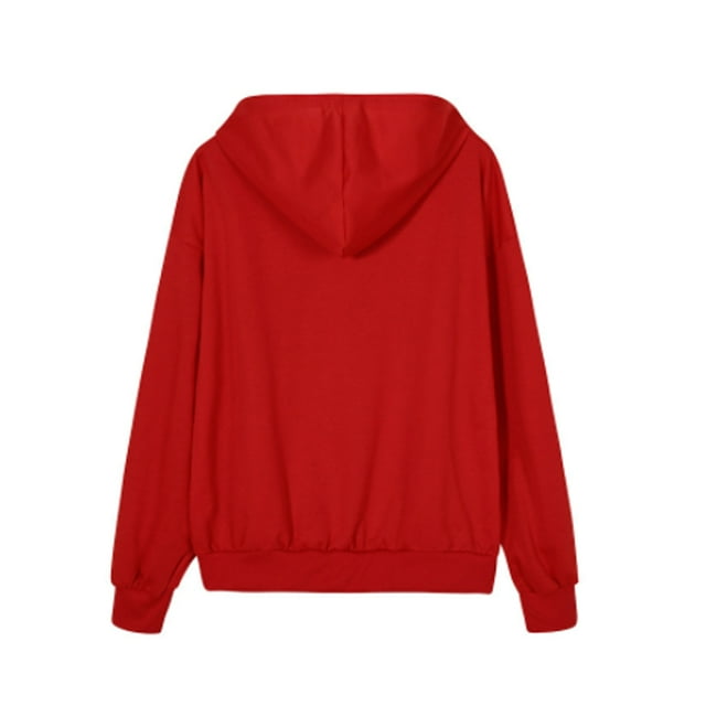 Minnieouse Sudadera con capucha y cremallera para mujer, jersey de manga larga de acrílico para invierno, suéter deportivo informal liso a la Prendas para la parte del cuerpo Rojo L