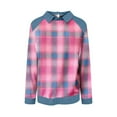 thumbnail image 4 of Plaid Denim Collared Sweatshirt Lapel Collar Denim Patchwork Lightweight Top Pullover Top Collared Top Denim Collar Cuffs Pullover Jean Shirts Henley Neck Tops Long Sleeve Tshirts Pink S, 4 of 5