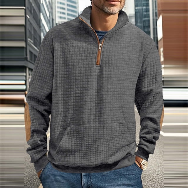 pstuiky mangas largas para hombre, Sudadera con capucha informal de manga larga con media cremallera y cuello alto para hombre, color liso, con bolsillos salir tops l