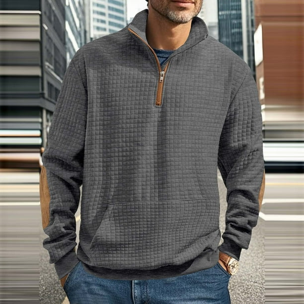 pstuiky camisas de manga larga para hombre, Sudadera con capucha informal de manga larga con media cremallera y cuello alto para hombre, color liso, con bolsillos tops de invierno para hombre xxl