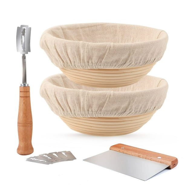 Doyolla Cestas De Prueba Para Hacer Pan De Masa Madre, Kit De Cuencos De Prueba De Masa Con Forro De Tela + Cojo De Puntuación + Raspador Para Panaderos De Masa Madre Profesionales Y Caseros (Juego De