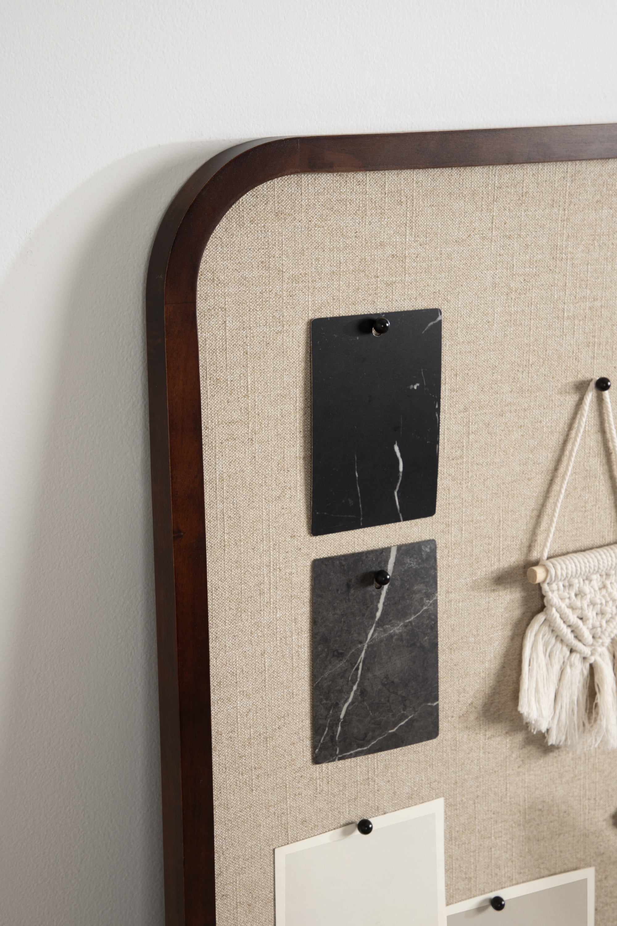 Kate and Laurel Hutton Transitional Pinboard, 20 x 30, Walnut Brown, Radius Rectangle Wall Organizer with Fabric Pinning Surface