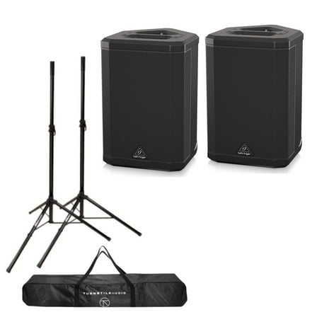 Behringer B1X 250W All-In-One Portable PA Bluetooth Speaker 2-PACK Turnstile Audio Height-Adjustable Speaker Stands Pair, With Carrying Case