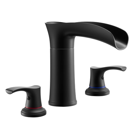 KFFKFF Roman Tub Faucet, 3 Hole Waterfall Bathtub Faucet, Zinc Alloy Bath Tubs Faucets Set with 2 Handles, Deck Mount Bath Tub Faucets Set, Matte Black
