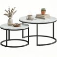 thumbnail image 1 of HOMCOM Nesting Tables, 31" Round Coffee Table Set of 2, Marble White, 1 of 10