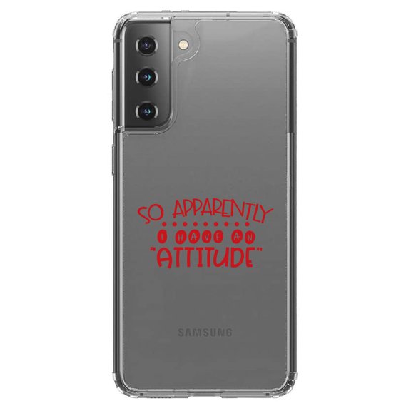 DistinctInk Clear Shockproof Hybrid Case for Galaxy S21 5G (6.2" Screen) - TPU Bumper Acrylic Back Tempered Glass Screen Protector - So Apparently I Have An Attitude - Red