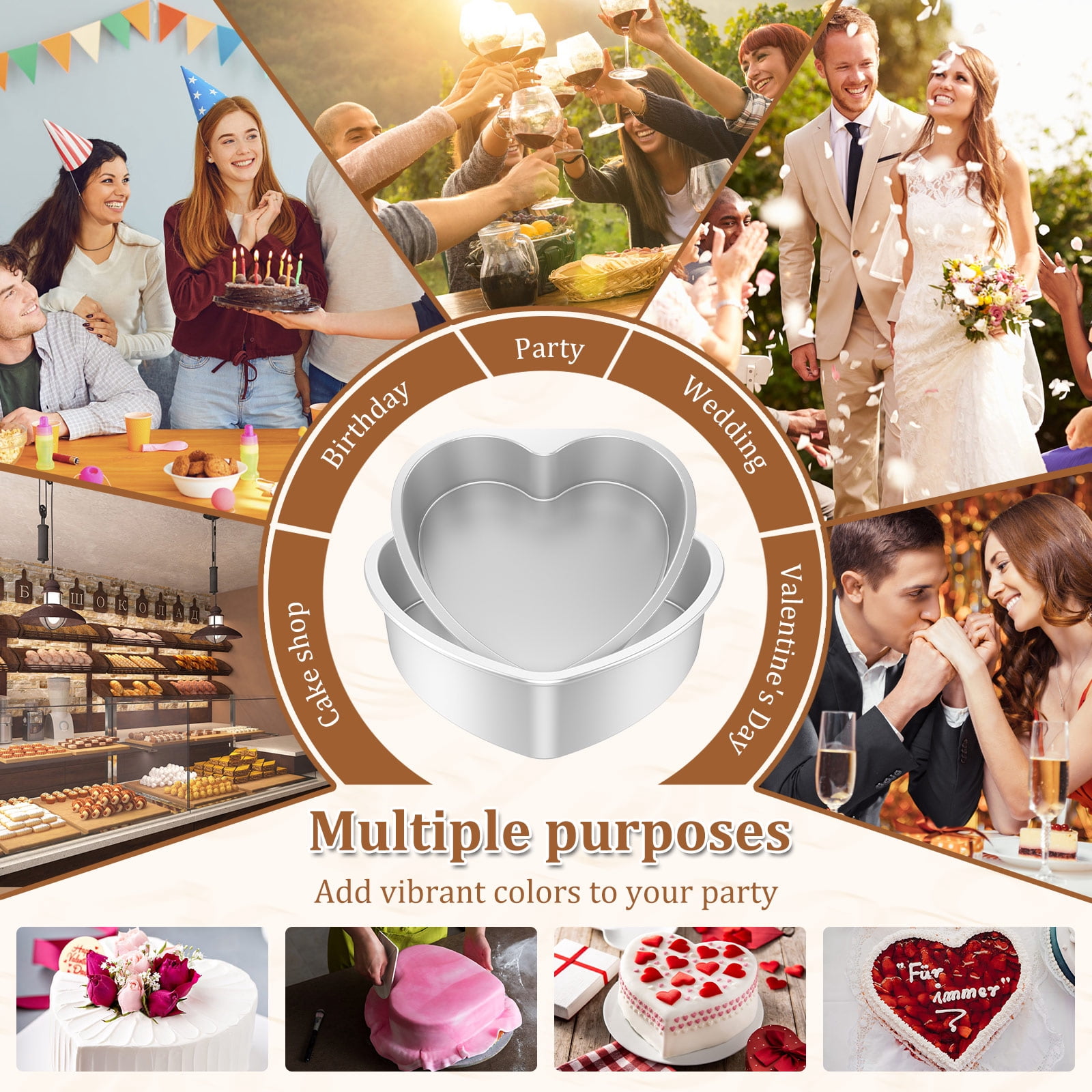 2 Pcs Heart Cake Pan with Removable Bottom 8inch + 10inch Aluminum Alloy Heart Shaped Cake Pan for Baking with 2 Release Knives