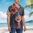 thumbnail image 3 of Balery Bohemian Colorful Flower Woman Camisas hawaianas de manga corta para hombre, camisas playeras de corte holgado, camisas de vacaciones con botones,XX-Large, 3 of 7
