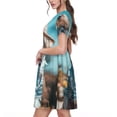 thumbnail image 2 of Fotbe Stylish Dog in Denim Outfit Vestido Largo de Moda para Mujer, Vestido Tipo Camiseta con Manga Corta y Estilo Casual a Rayas y Bloques de Color, 2 of 6