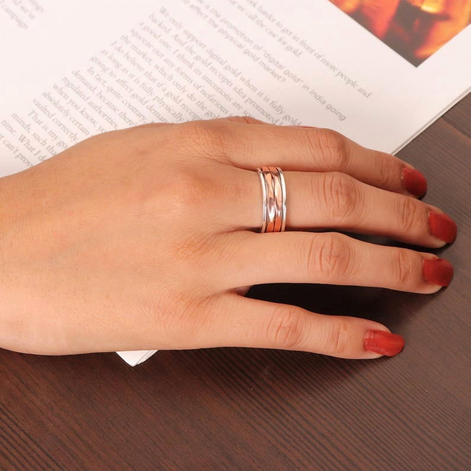 Earth Gems Jewelry Fidget Spinner Ring Sterling Silver Women’s Two-Tone Wave Band Ring