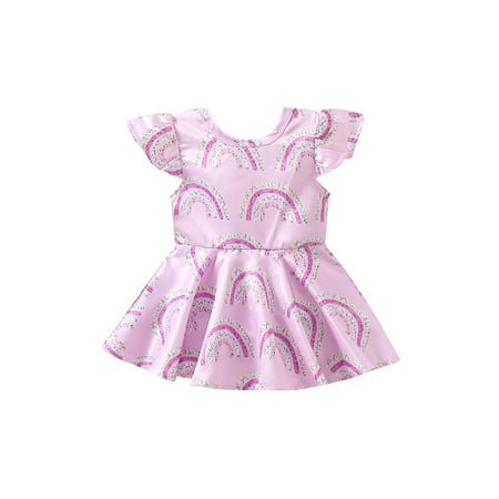 

Vera Natura 0-24M Baby Girl Fly Sleeve Crew Neck Rainbow Patchwork Dress for Casual Daily Party
