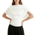 thumbnail image 6 of Liilaimic Womens Draped Cape Blouse Cowl Boat Neck Ruched Short Sleeve Shirt Flowy Cinched Waist Tops for Dating Travel realistic, 6 of 6