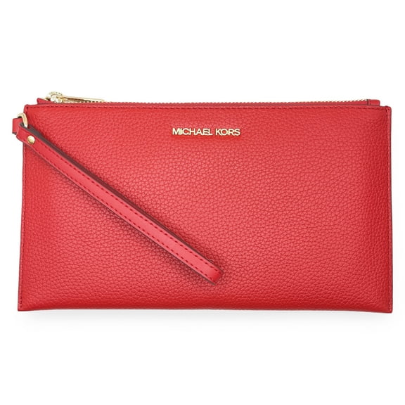 Michael Kors Women's Jet Set Travel Large Top Zip Pebbled Leather Wristlet Pouch (Bright Red)