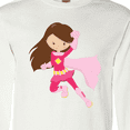 thumbnail image 4 of Inktastic Superhero Girl, Brown Hair, Pink Costume Long Sleeve T-Shirt, 4 of 5