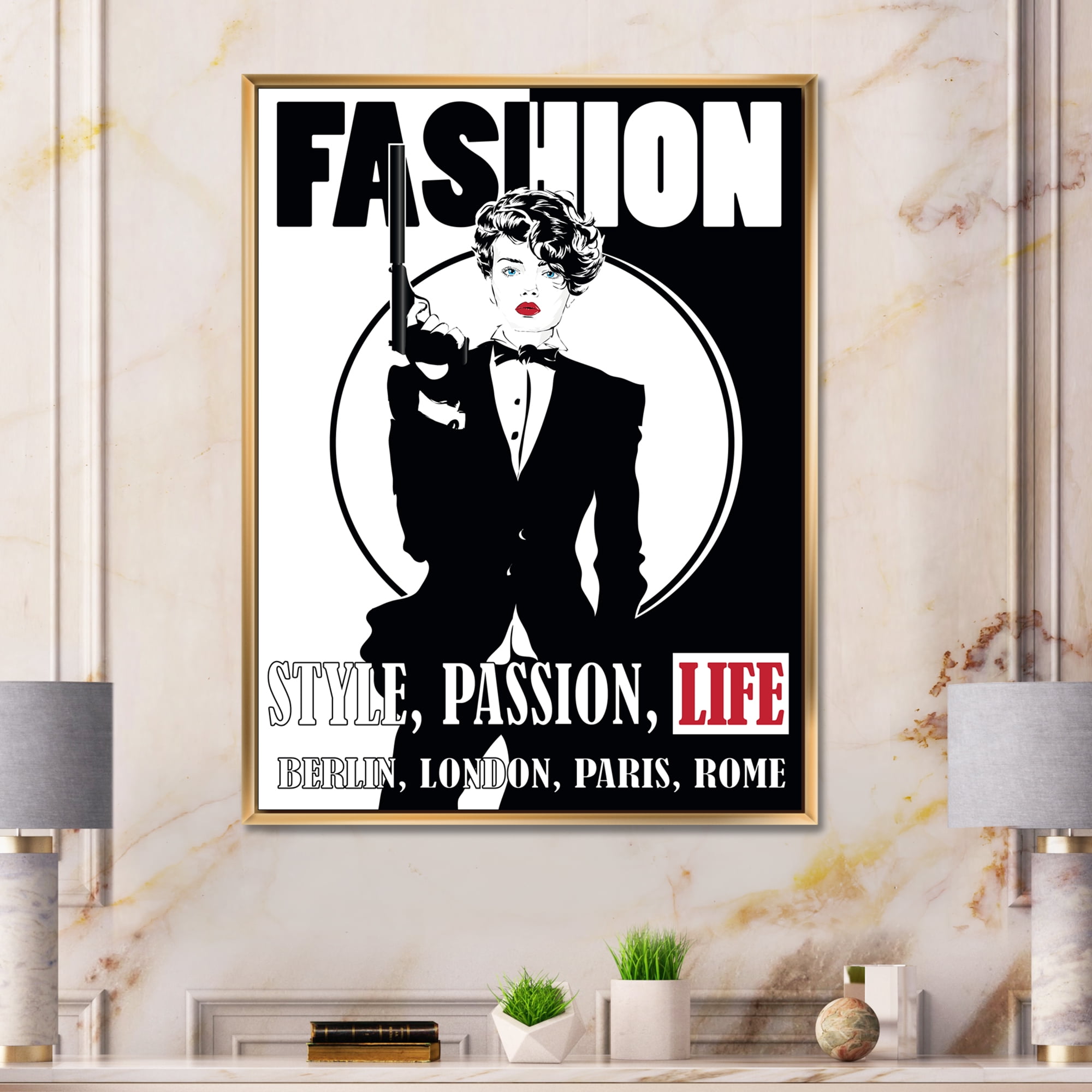 Designart 'Style Passion Life Fashion Woman II' Vintage Framed Canvas Wall Art Print