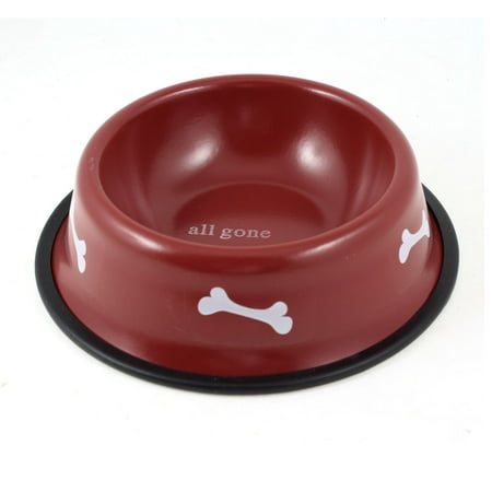 Unique Bargains Bone Printed Round Pet Cat Dog Poodle Food Water Feeding Bowl Dish