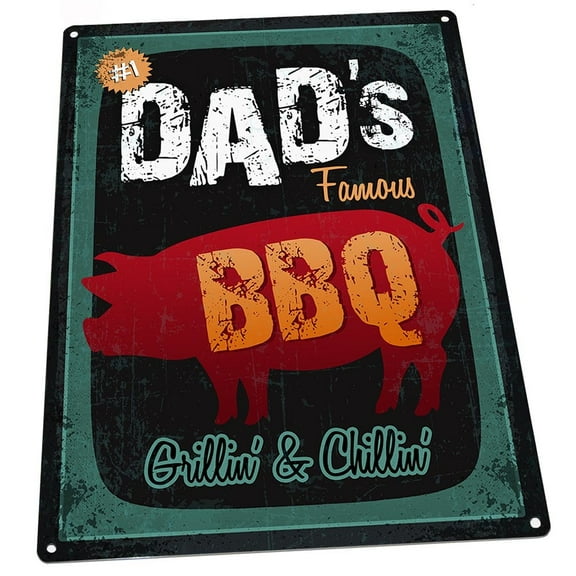 Dad's Famous BBQ 9"x12" Metal Sign, Wall Decor for Home and Office