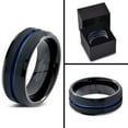 thumbnail image 4 of P. Manoukian Tungsten Wedding Band Ring 10mm for Men Women Black Blue Center Line Beveled Edge Brushed Lifetime Guarantee Size 15, 4 of 4