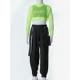 thumbnail image 3 of CHICTRY Kids Girls Mesh Long Sleeve Crop Top with Letters Print Vest Chain Pocket Pants Dance Sports Outfit Set Fluorescent Green 12, 3 of 7