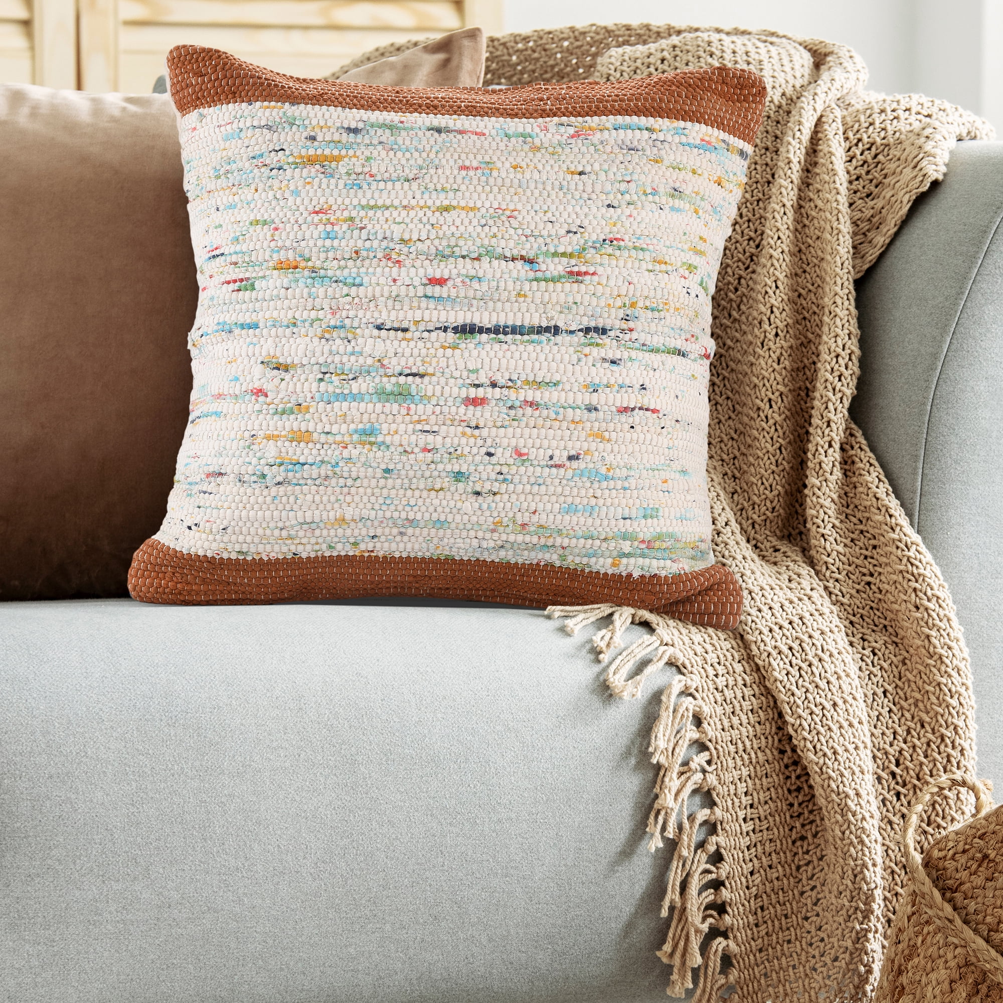 LR Home Luma Set of 2 Brown/Multicolor Striped 20" x 20" Cotton Adult Decorative Throw Pillows