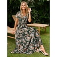 thumbnail image 2 of Vestido largo Simplee Apparel de gasa verde floral para mujer, 2 of 7