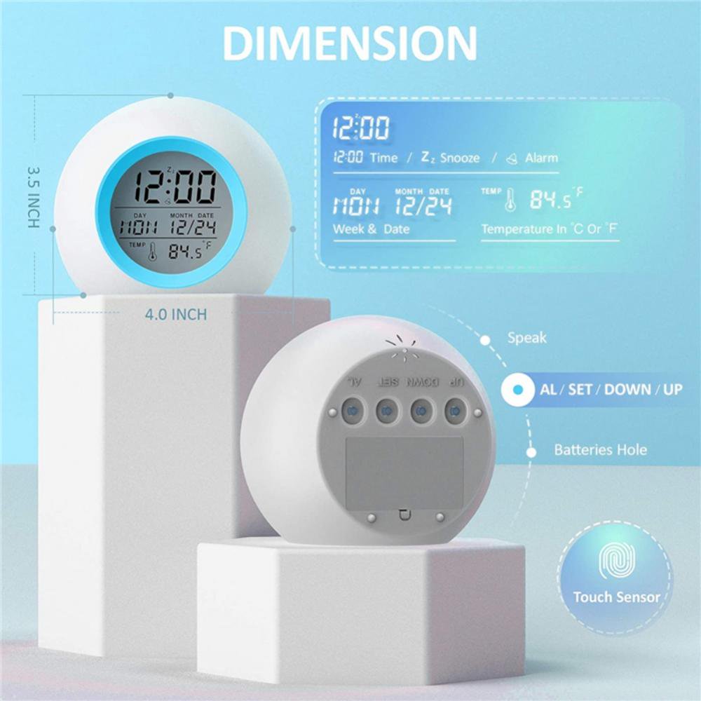 Réveil Numérique Enfant Avec Lumières 7 Couleurs Changeantes – Fonction Snooze, Affichage Température, Piles AAA