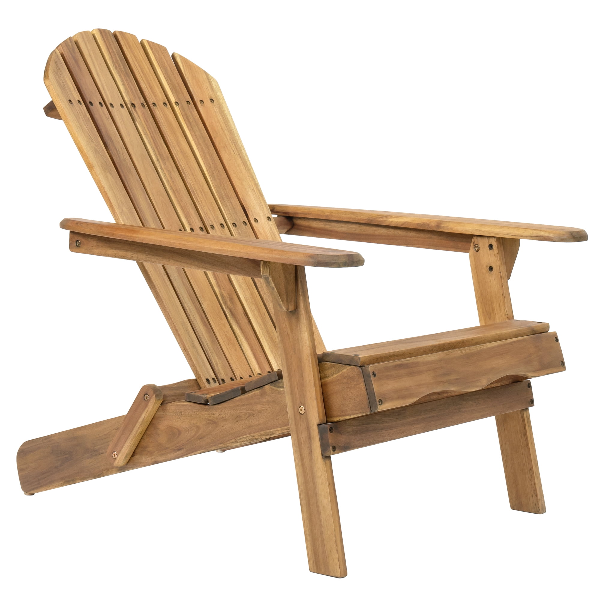 Jopath Folding Adirondack Chair with Slatted Back and Wide Armrests Outdoor Wooden Accent Furniture Lounge Chairs for Patio Garden Teak