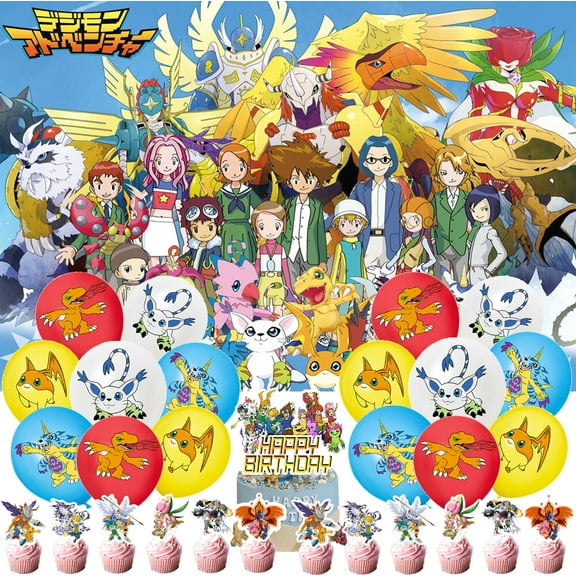 Digimon Adventure Party Supplies Set Balloons Cake Toppers Banner Themed Party Decorations