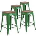 thumbnail image 2 of Flash Furniture Lily 4 Pk. 24" High Backless Green Metal Counter Height Stool with Square Wood Seat, 2 of 13