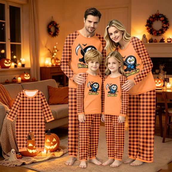 Halloween Family Pajamas Matching Set - 2 piece Halloween Print Long Sleeve Tops   Pants Outfit Sets,Home Wear Loungewear Sleepwear Jammies for S Pjs