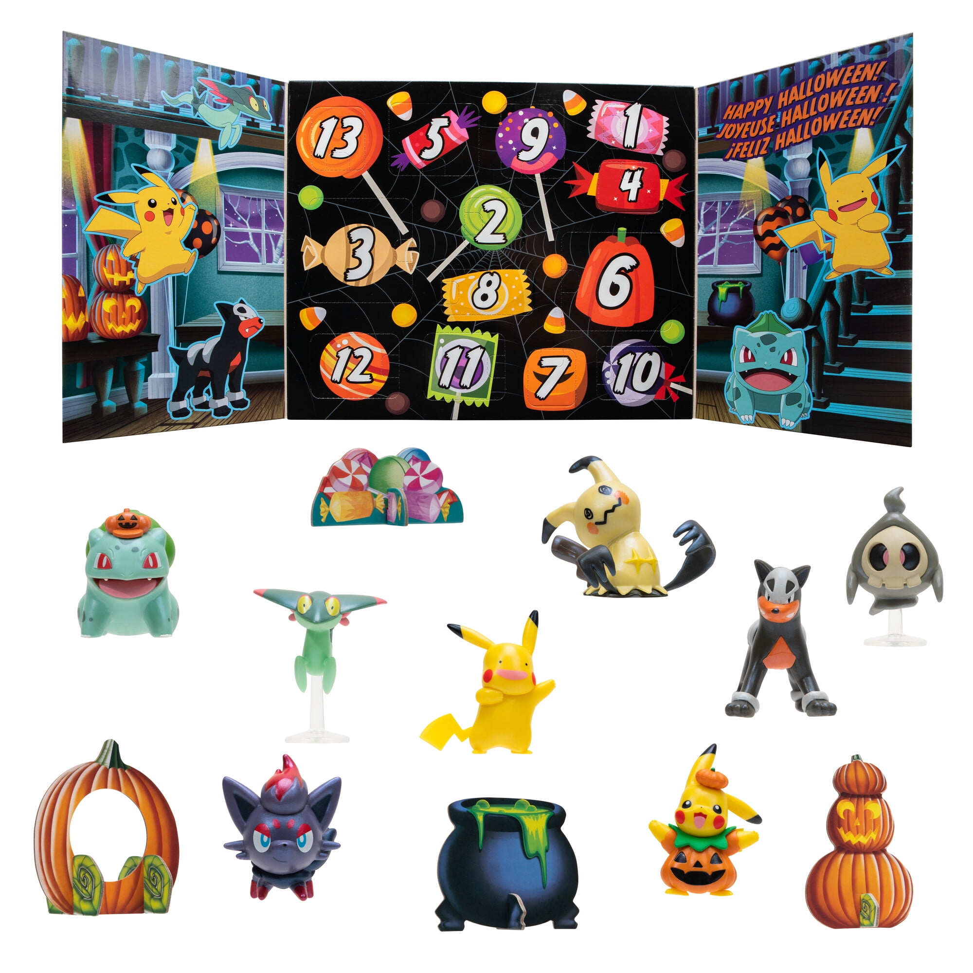 Pokémon 13 Day Halloween Calendar - Features Eight 2 inch Battle Figures with Special Finish and Five Unique Accessories (2022)