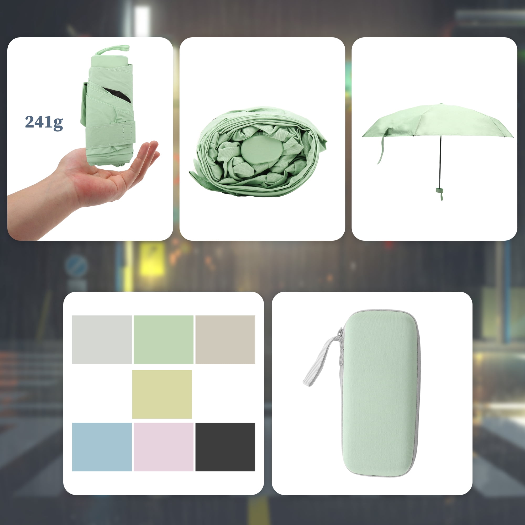Unique Bargains Windproof Folding Mini Umbrella with Storage Box Light Green