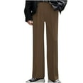 thumbnail image 2 of Puntoco Pantalones de traje casuales de pierna recta y ancha con botones y cremallera de color sólido para hombre, 2 of 6