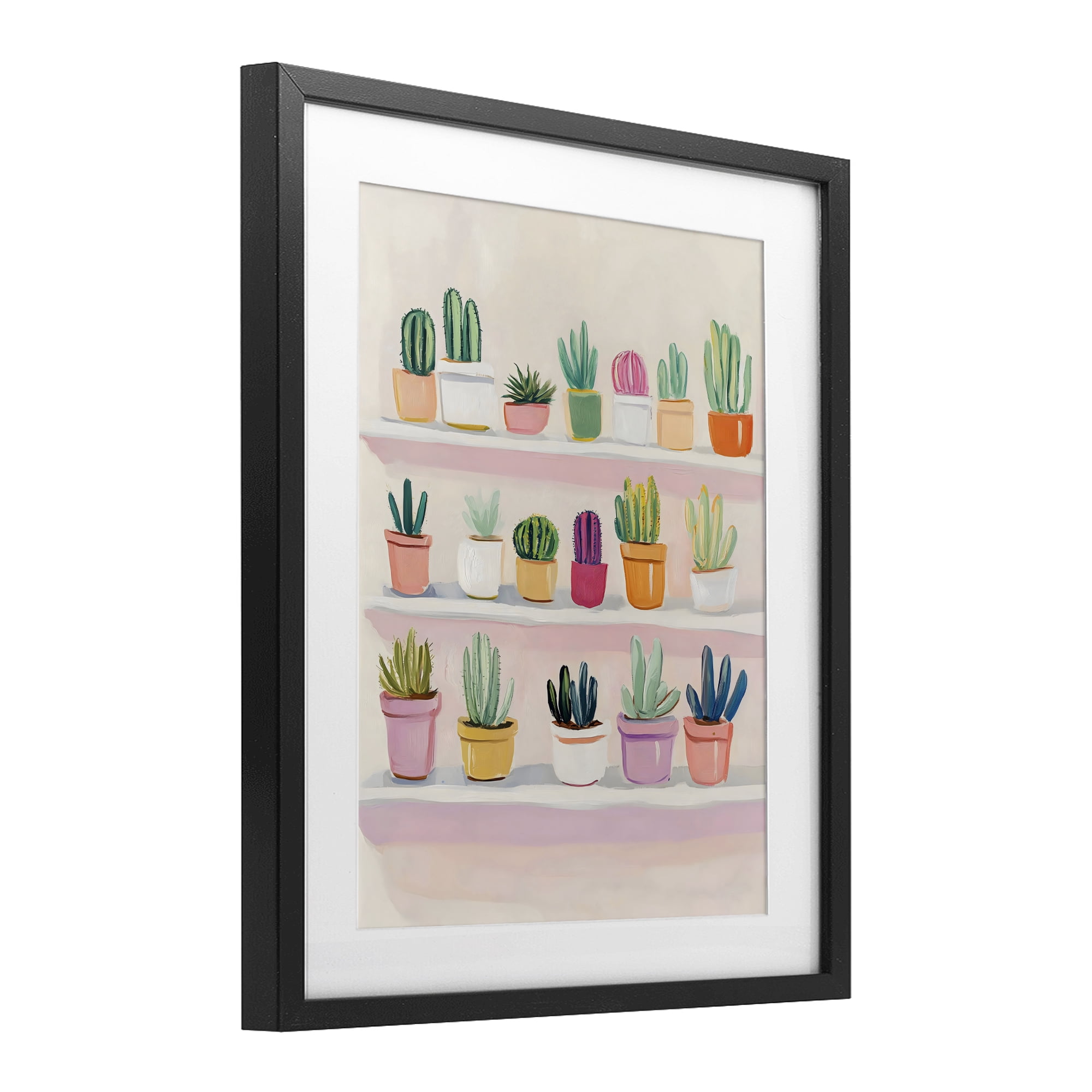 Stupell Industries Cactus Shelf Arrangement Black Framed Print Under Glass, design by The Prints Vibe