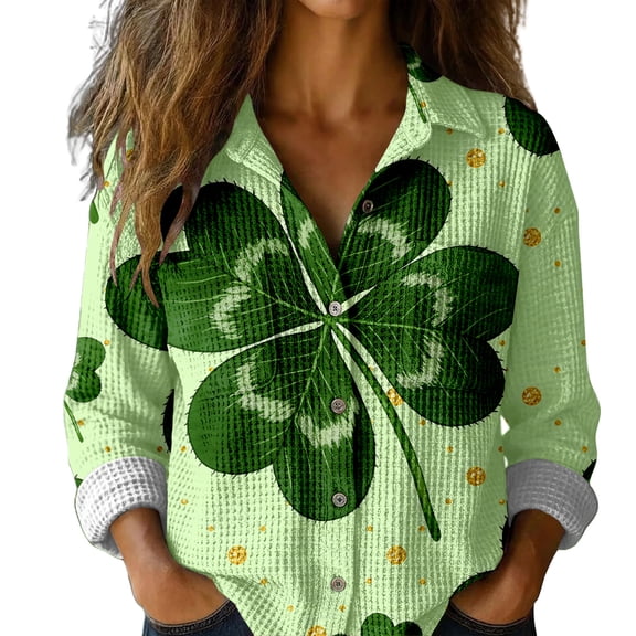 St Patricks Day Shirt Women Long Sleeve Button Down Loose Green Casual Summer Tops
