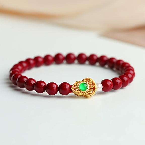 BraceletFeng Shui Wealth Bracelet Natural Cinnabar Lotus Pendant Jade Bead Bracelet Attracts Money Good Luck Strong Talisman Amulet