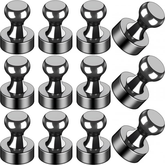 ACDANC 12Pcs Black Refrigerator Magnets,Small and Strong Magnets for Whiteboard,Metal Magnets for Fridge,Whiteboard,Office,Classroom,Map,Kitchen