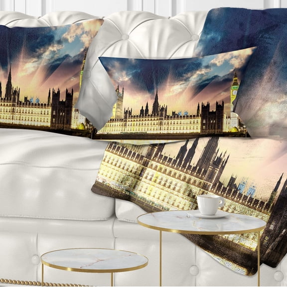 Designart Parliament at River Thames - Cityscape Photography Throw Pillow - 12x20