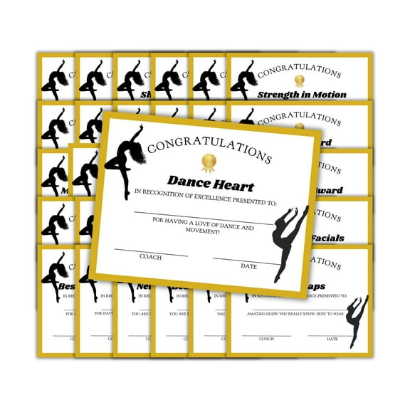 Dance Team Achievement Awards 30pk 8.5x11 Unique Certificates Superlatives End of Year Studio Dancer Recognition Performance