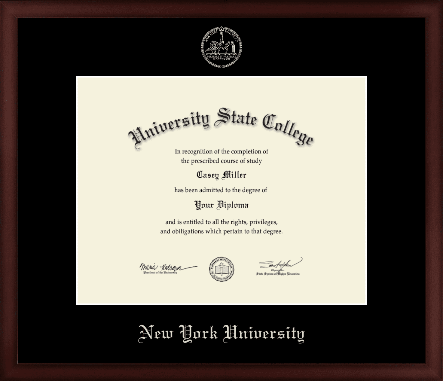 New York University Diploma Frame, Document Size 14.25" x 11.25