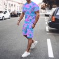 thumbnail image 2 of MKLEKYY Conjunto Deportivo Informal Corto Para Mujer Y Hombre, Ideal Para Vacaciones Y Fitness, Con Mangas Cortas Y Pantalones Cortos, Ideal Para Actividades De Primavera, Verano Y Otoño., 2 of 5