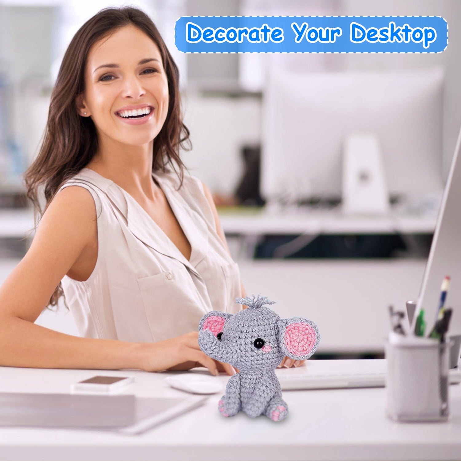 Imountek Elephant Crochet Set for Beginners, DIY Crochet Starter Kit with Video Tutorial for Kids Adults, 2 Elephant Patterns
