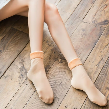

1 Pair Mid-Tube Plush Lining High Elasticity Women Socks Winter Solid Color Warm Thickened Thermal Socks Daily