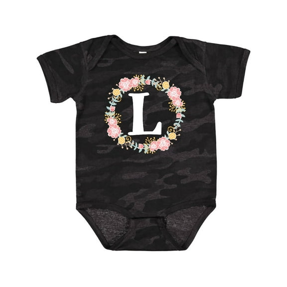 Inktastic Monogram Letter L Rose Floral Wreath Girls Baby Bodysuit