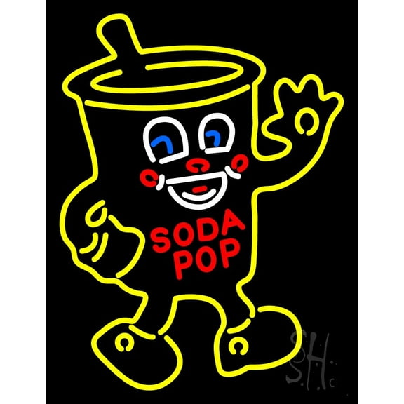 Red Soda Pop LED Neon Sign 19 x 15 - inches, Black Square Cut Acrylic Backing, with Dimmer - Bright and Premium built indoor LED Neon Sign for Defence Force.