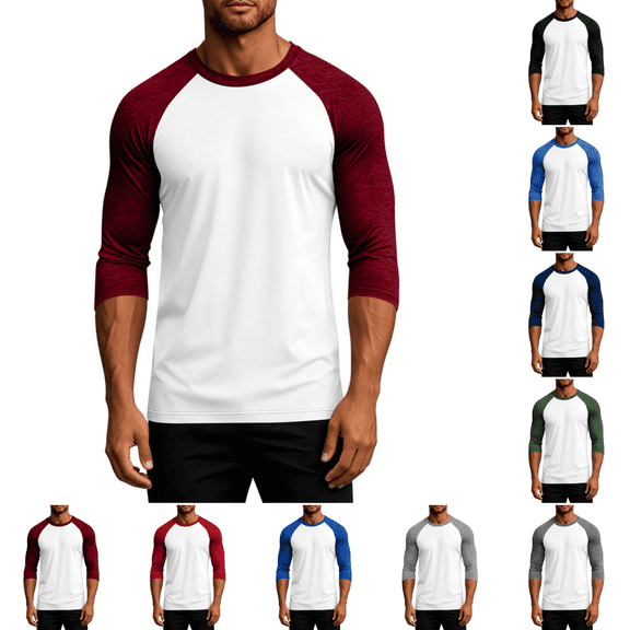 Casual Shirts Men Classic Raglan Basic Soft Cotton 3/4 Long Sleeve Sports Baseball Jerseys T Shirts fashion comfort Loose top Wine XL