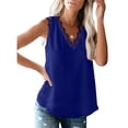 thumbnail image 1 of Camiseta sin mangas con ribete de encaje, color puro, cuello en V, sin mangas, elegante, holgado, informal, chaleco para citas, azul oscuro XXL, 1 of 5