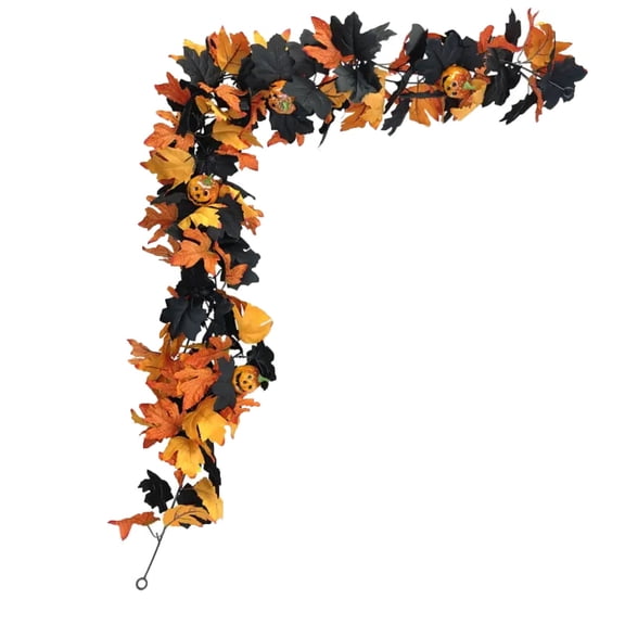 5.2Ft Fall Maple Leaf Garland with Pumpkin Accents, Lightable Artificial Autumn Vine, Harvest Decor for Fireplace Mantel, Table, Porch, Indoor Outdoor Halloween & Thanksgiving Home Decoration